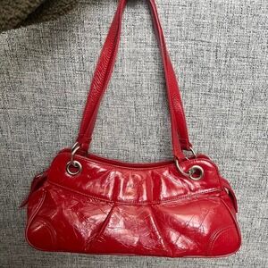 Red Leather Shoulder Bag Purse Silver Hardware Faux Leather Vintage Y2K 2000s
